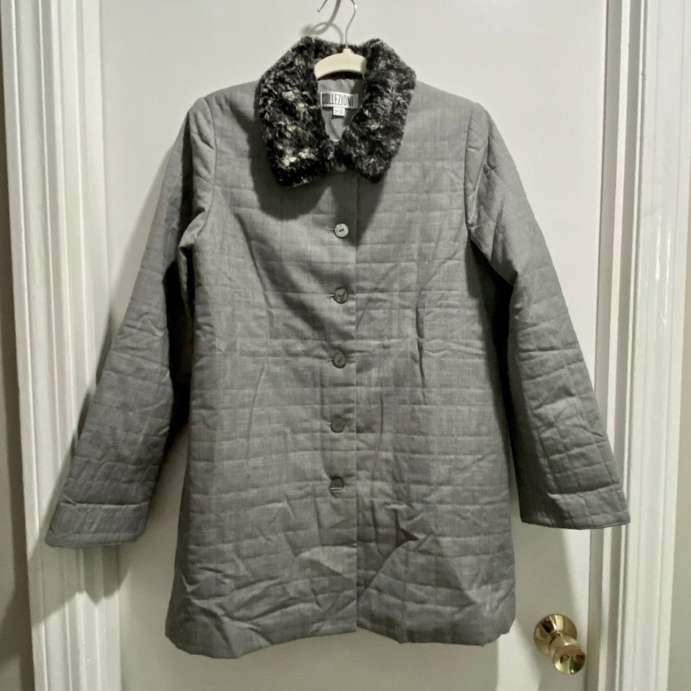 Vintage Collezioni Minimalist Quiet Luxury Quilted Wool Faux Fur Collar Jacket S